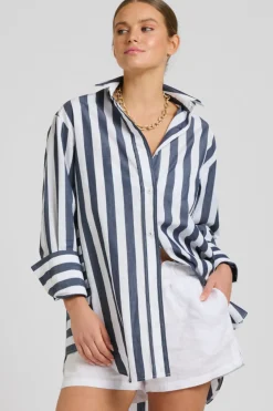 Hot Shirty Clothing Shirty Andrea Oversized Boyfriend Shirt- Navy Stripe