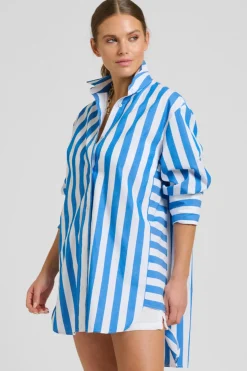 Discount Shirty Clothing Shirty Andrea Oversized Boyfriend Shirt- Mid Blue Stripe