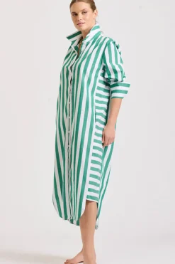 Online Shirty Clothing Shirty Andrea Shirtdress- Green wide stripe