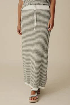 Outlet Talamaya Lattice Knitted Skirt - Dusty Olive & Cream