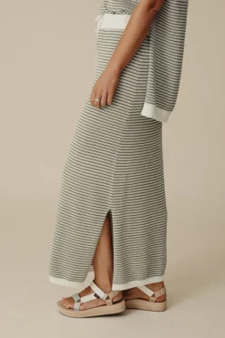Outlet Talamaya Lattice Knitted Skirt - Dusty Olive & Cream