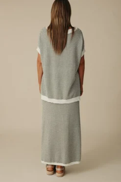 Outlet Talamaya Lattice Knitted Skirt - Dusty Olive & Cream