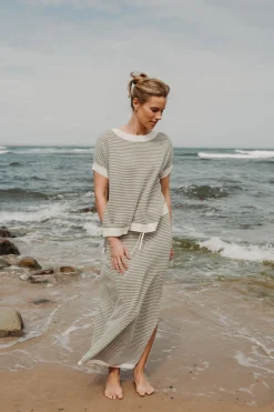 Outlet Talamaya Lattice Knitted Skirt - Dusty Olive & Cream