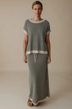 Sale Talamaya Lattice Short Sleeve Pullover - Washed Black & Soft Gold
