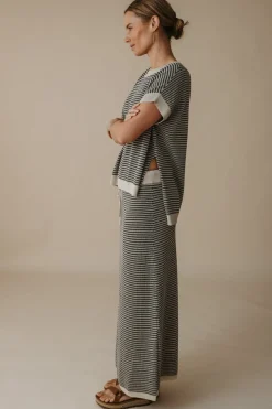 Sale Talamaya Lattice Short Sleeve Pullover - Washed Black & Soft Gold