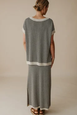 Sale Talamaya Lattice Short Sleeve Pullover - Washed Black & Soft Gold