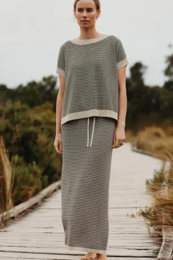 Sale Talamaya Lattice Short Sleeve Pullover - Washed Black & Soft Gold