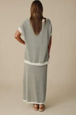 Online Talamaya Lattice Short Sleeve Pullover- Dusty Olive & Cream