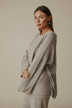 Clearance Talamaya Retreat Cotton Twist Pullover - Dusty Olive & White
