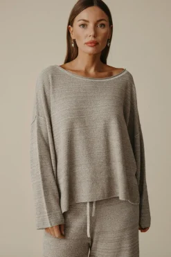 Clearance Talamaya Retreat Cotton Twist Pullover - Dusty Olive & White