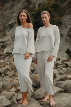 Clearance Talamaya Retreat Cotton Twist Tee Pullover - Silver & Salt
