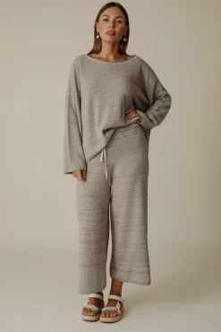 Clearance Talamaya Retreat Cotton Twist Pant - Dusty Olive & White