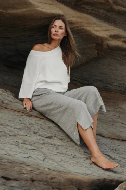 Clearance Talamaya Retreat Cotton Twist Pant - Dusty Olive & White