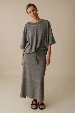 Discount Talamaya Retreat Cotton Twist Tee Pullover - Washed Black & Silver