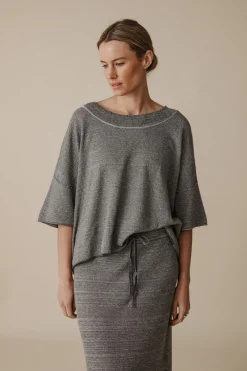 Discount Talamaya Retreat Cotton Twist Tee Pullover - Washed Black & Silver