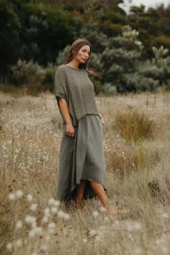 Online Talamaya Sunray Rib Crop Pullover - Dusty Olive
