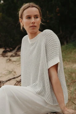 Sale Talamaya Sunray Rib Crop Pullover - White